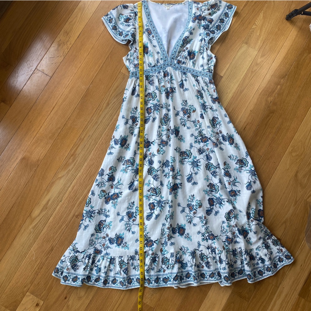 Max Studio London Floral Maxi Dress Blue White V-Neck Flutter Sleeve Large - Picture 4 of 7